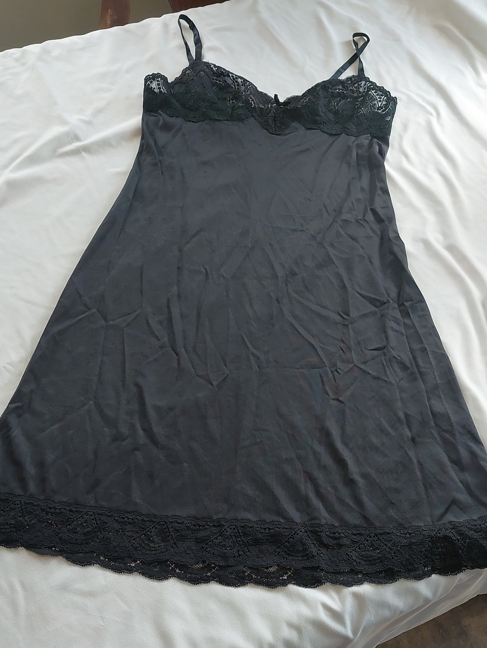 Vintage Black Lace-Trim Slip Dress - Women Intimates & Sleepwear